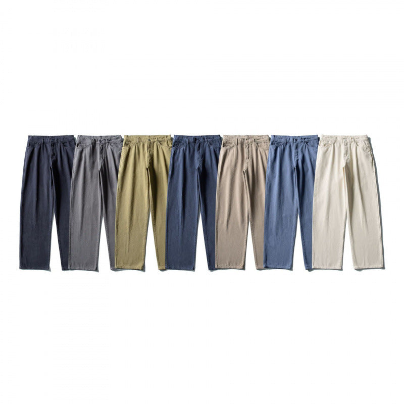 Men Straight Cut Comfort Canvas Pants with High Waist Chichicherry