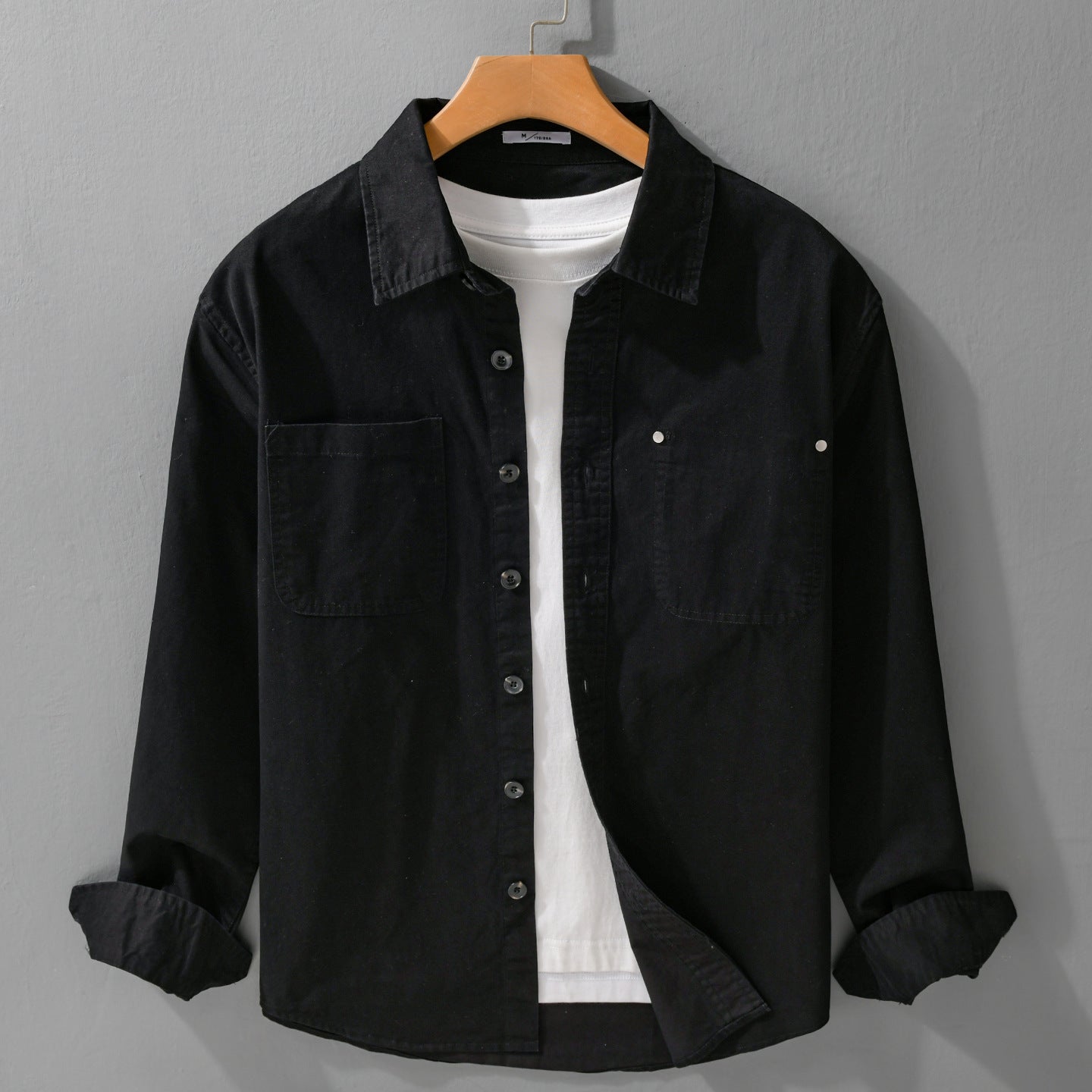 Men's Relaxed-Fit Cotton Overshirt Jacket with Double Chest Pockets and Kent Collar Chichicherry