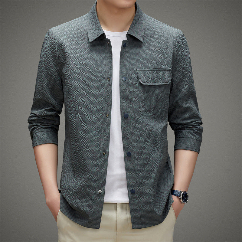 Men's Casual Structured Overshirt with Chest Pocket and Button Placket Chichicherry