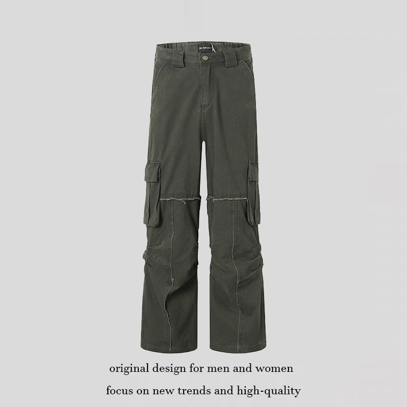 Women's Wide Cargo Culotte Pants with High Waist, Multi-Pockets and Visible Seam Details Chichicherry