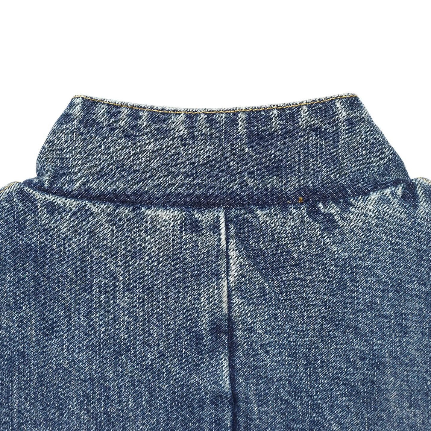 Women's Boxy Cropped Denim Jacket with Stand Collar and Three-Quarter Sleeves Chichicherry