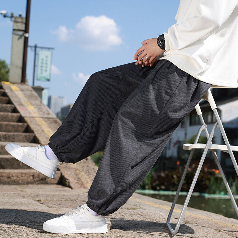 Men's Wide Cord Lounge Pants with Drawstring, Ribbed Cord Structure and Elastic Cuffs Chichicherry