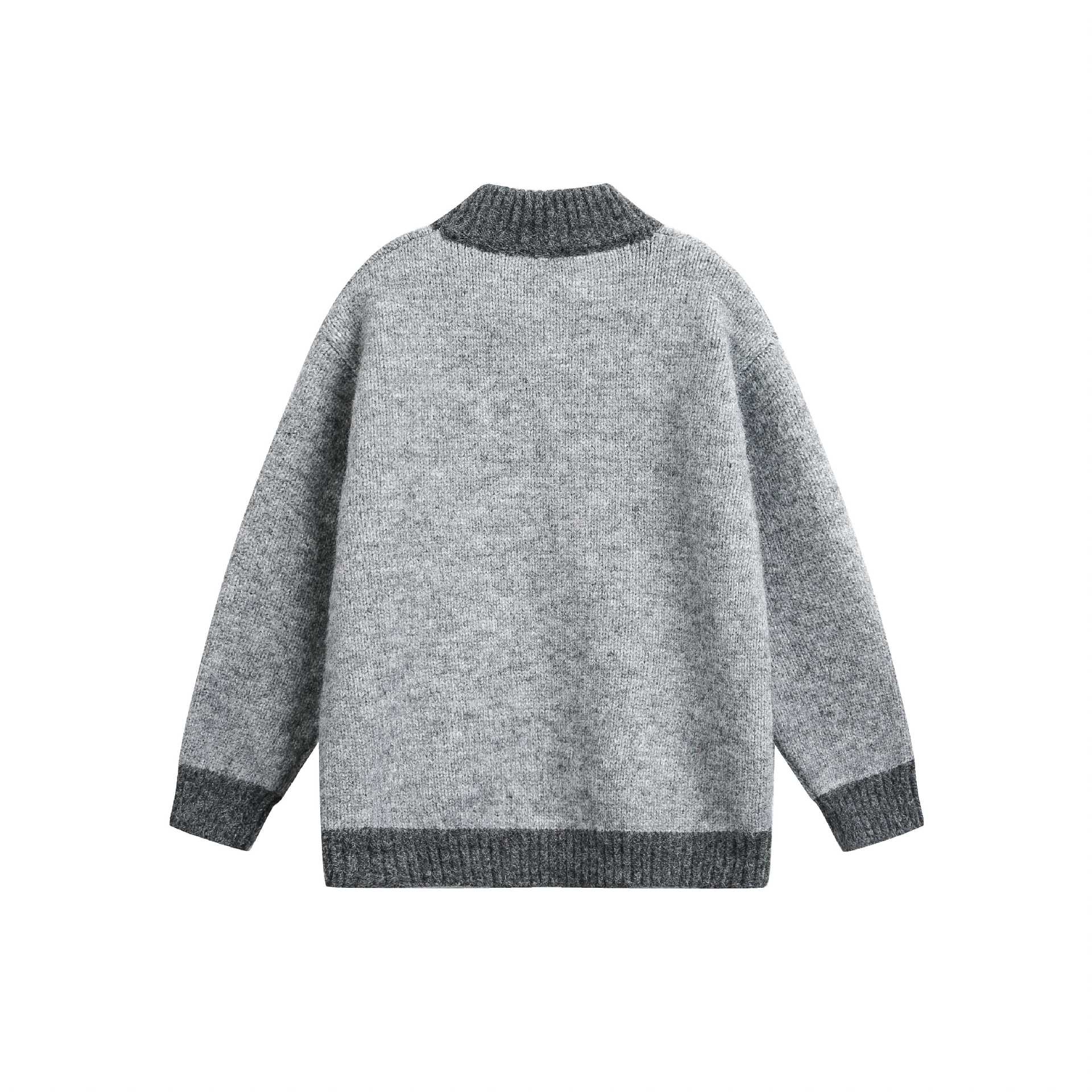 Women's chunky knit zip jacket with high ribbed collar and two-tone cuffs Chichicherry