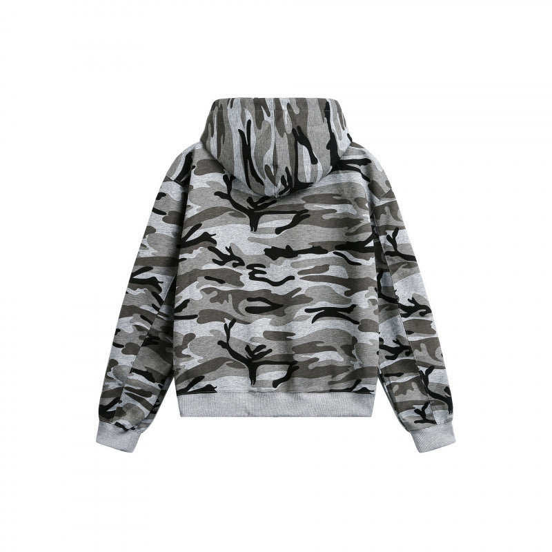 Unisex hooded jacket with camouflage pattern, full zipper and kangaroo pockets Chichicherry