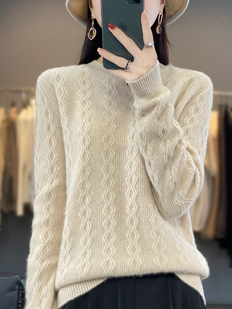 Women's cable pattern fine knit sweater with fine texture and boxy silhouette Chichicherry
