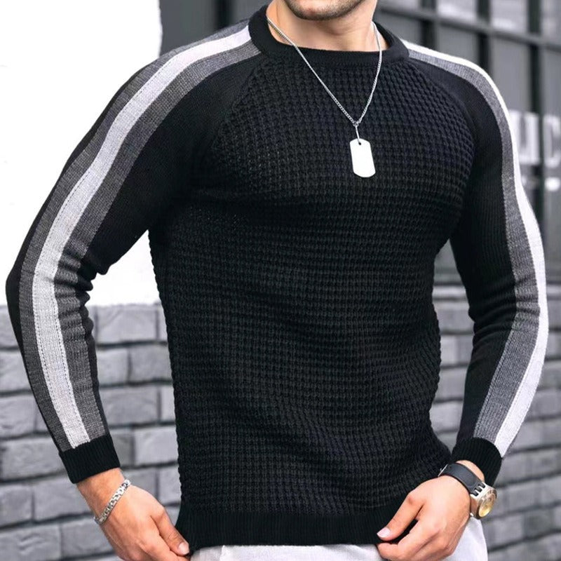 Men's structure knit pullover with raglan sleeves and contrast stripes Chichicherry