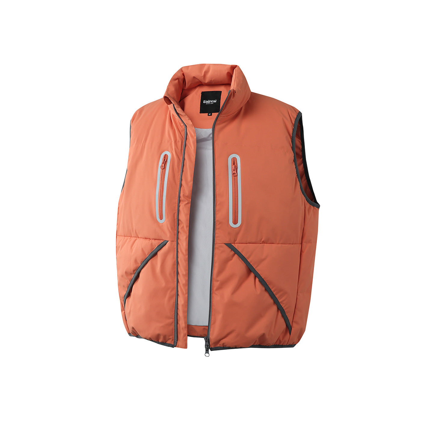 Men's Padded Quilted Vest with High Stand-Up Collar and Vertical Zipper Pockets Chichicherry