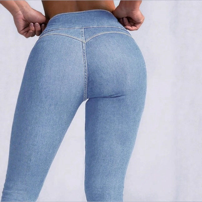 Women High-Waist Sculpting-Skinny-Jeans with waist-shaping V-waistband and double-button closure Chichicherry