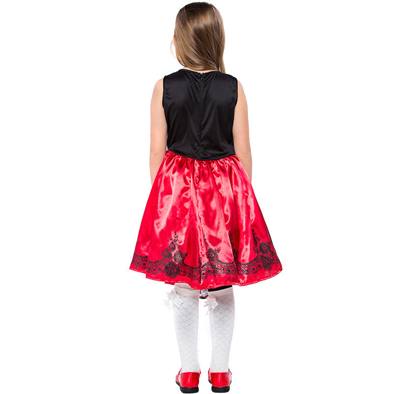 Girl Fairy Tale Little Red Riding Hood Costume with Cape and Ruffles Chichicherry