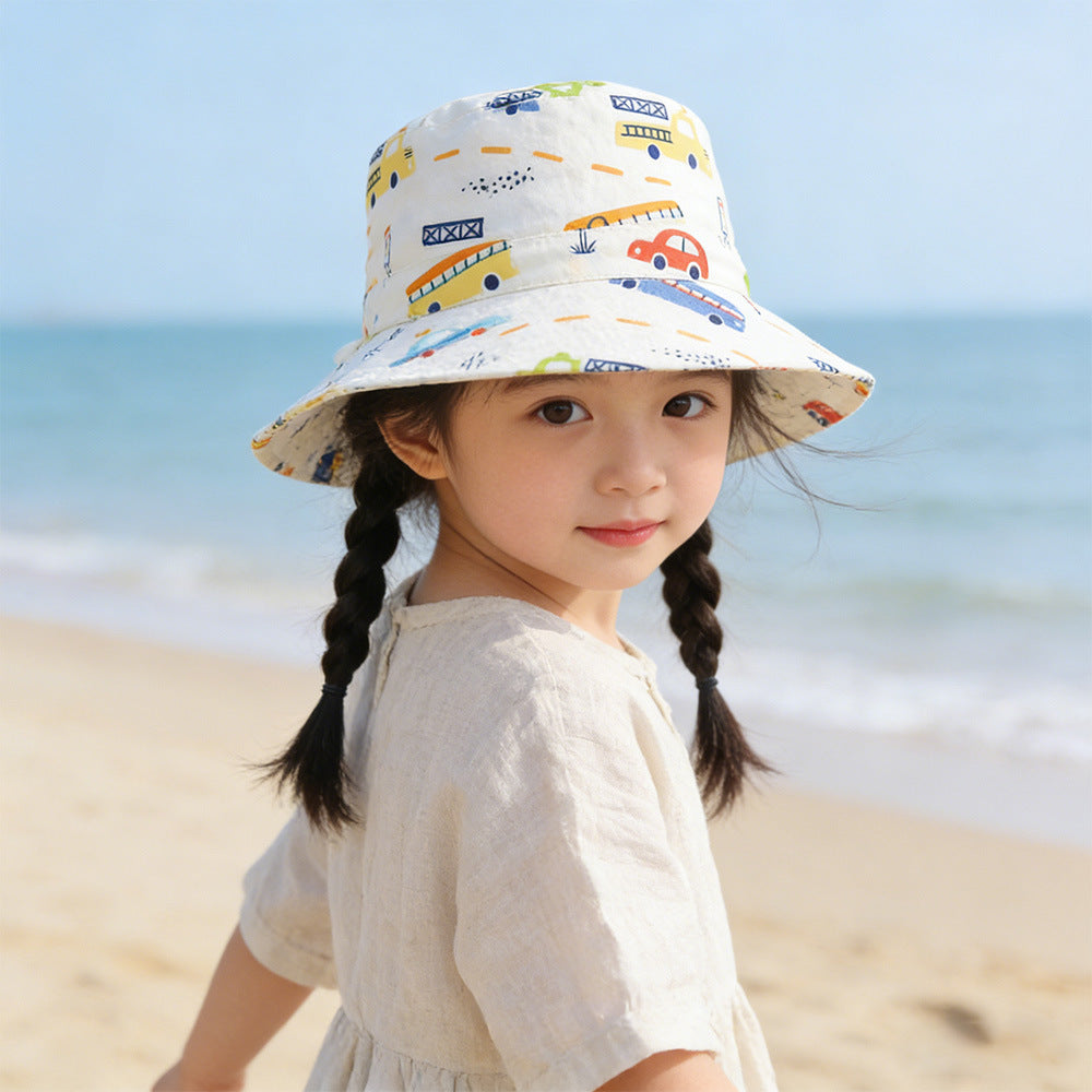 Unisex children's sun hat with wide brim adjustable chin strap and unicorn print Chichicherry