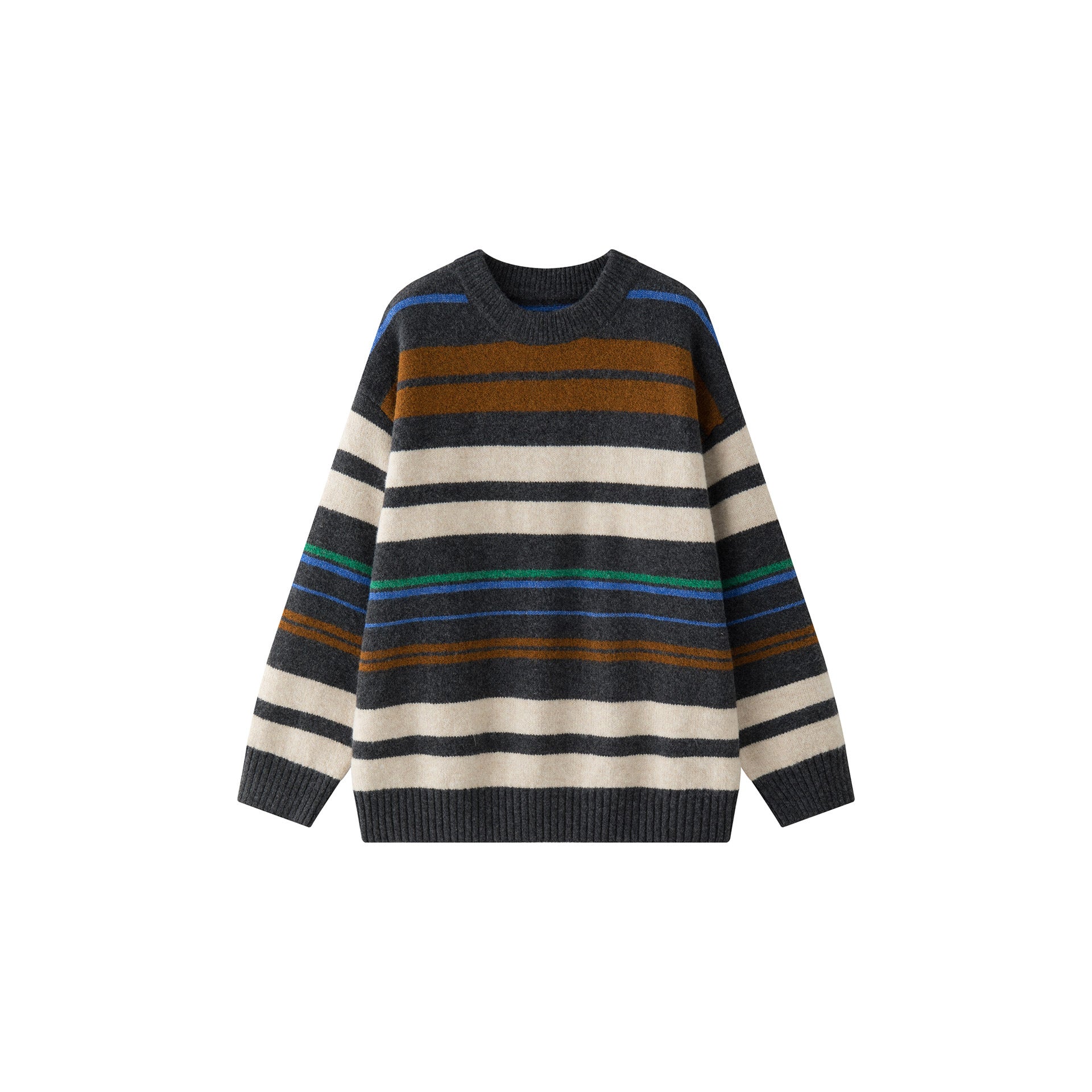 Women's Oversized Knit Sweater in Breton Stripe Look made of Wool Blend with Ribbed Hem Chichicherry