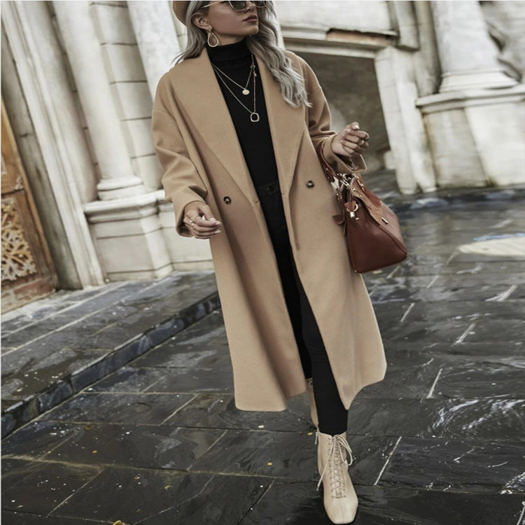 Women Oversize Long Coat with Wide Shoulder and Concealed Button Placket Chichicherry