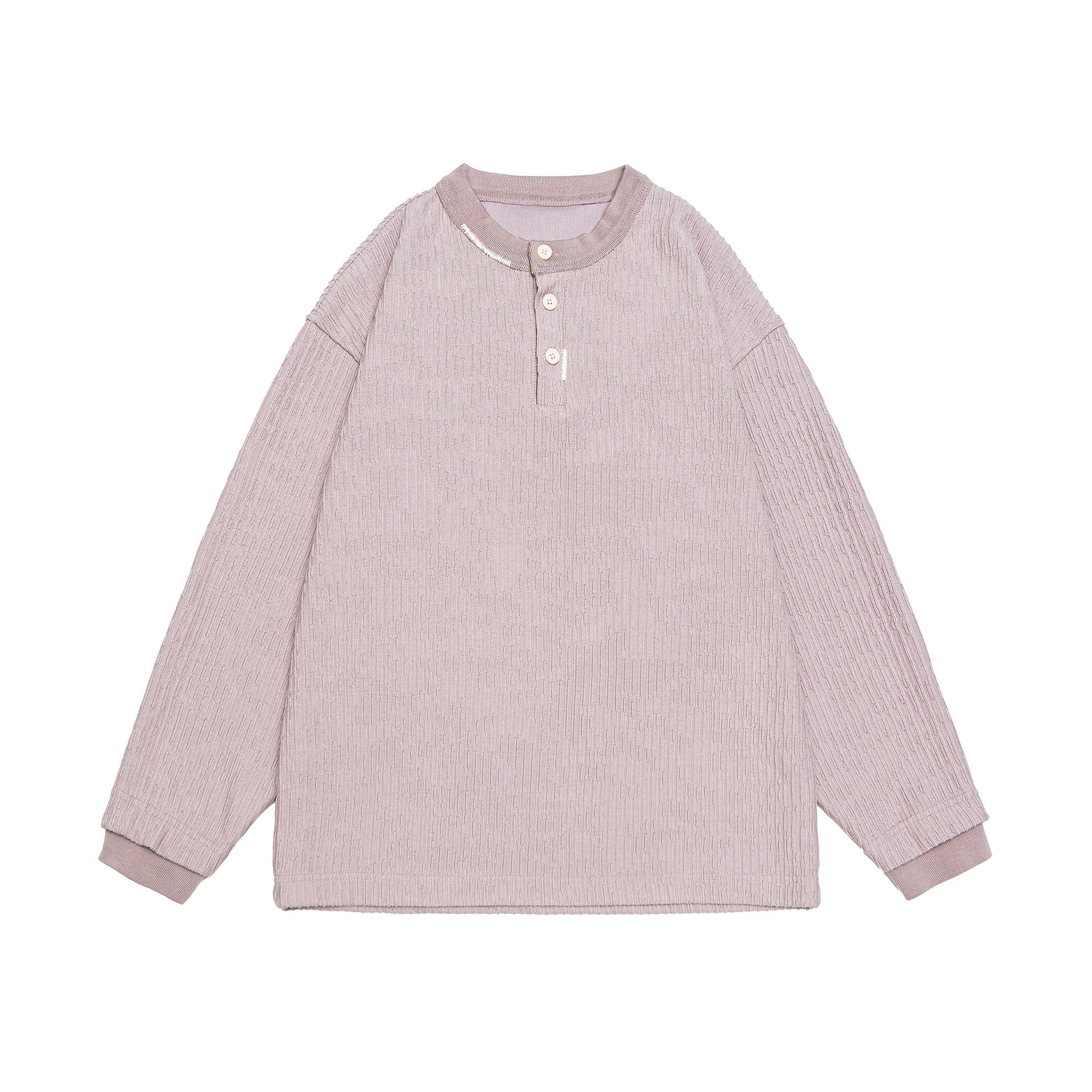 Unisex Ribbed Henley Sweater with Button Placket Oversized Cut Chichicherry