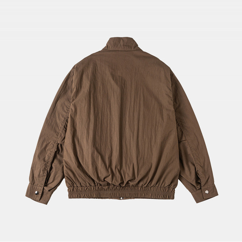 Men's Lightweight Harrington Jacket with Stand-up Collar, Elastic Hem, and Slanted Zipper Pockets Chichicherry