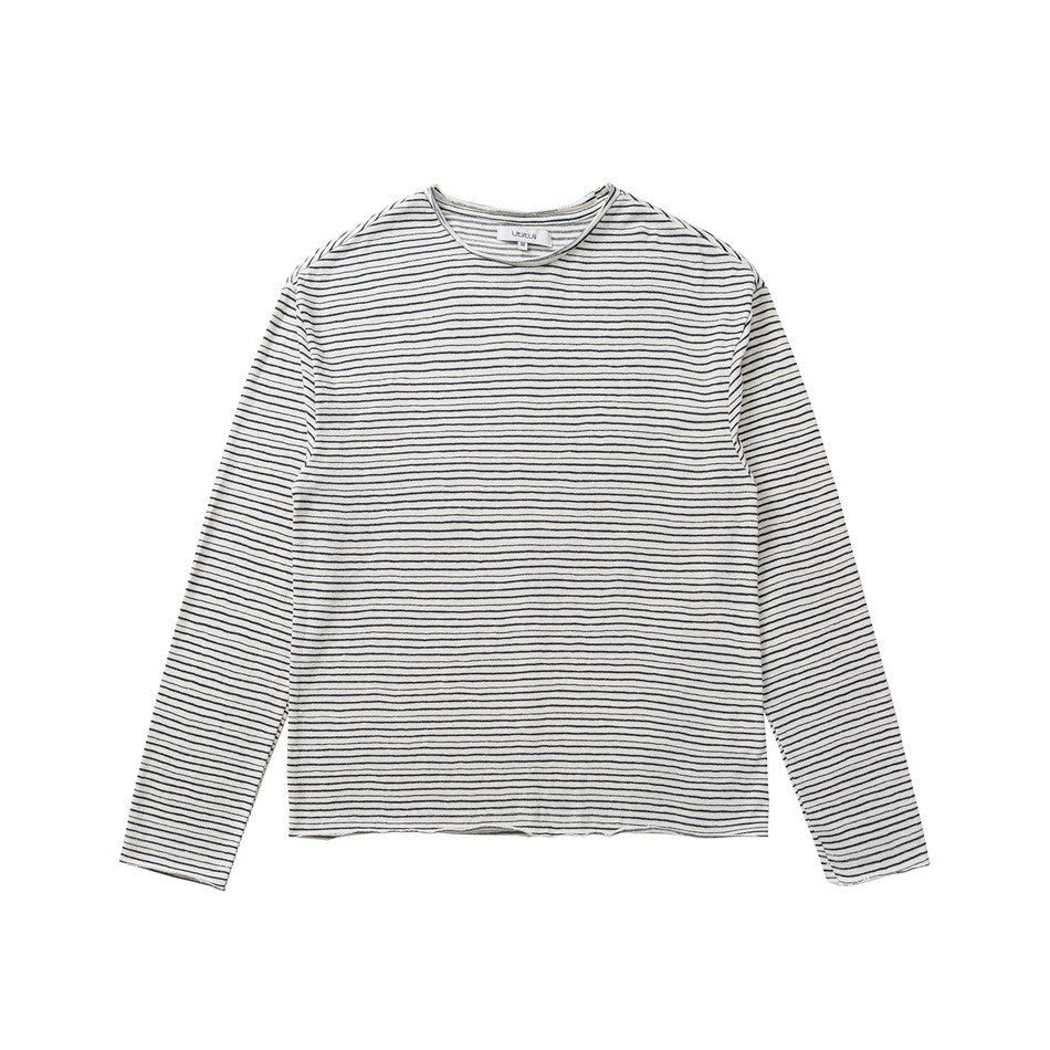Unisex Fine Striped Long Sleeve Shirt made of Cotton Blend with Round Neck Chichicherry