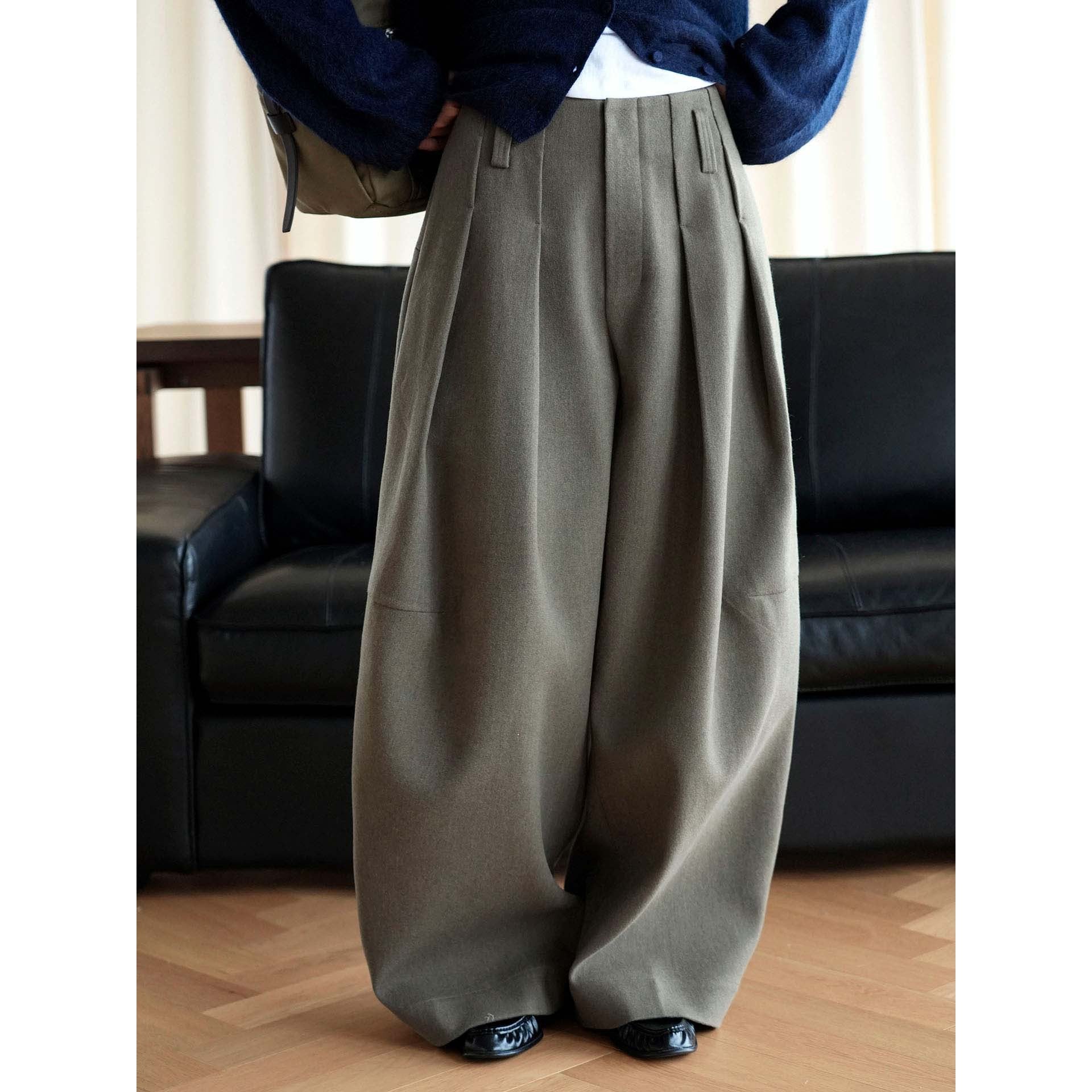 Women Wide High-waisted Pleated Culotte Pants Chichicherry