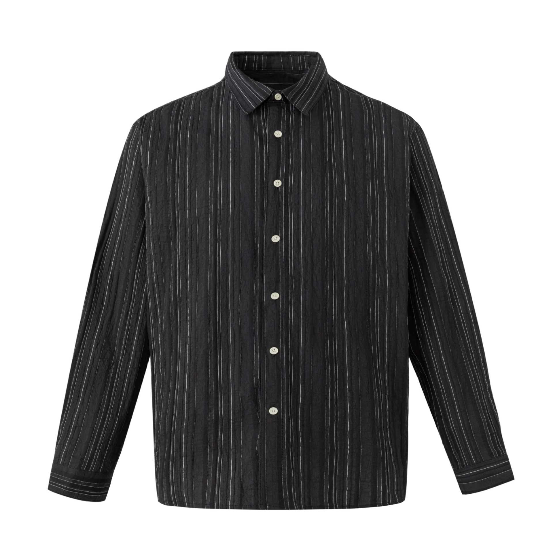 Men's Lightweight Linen-Cotton Shirt with Fine Stripes and Kent Collar Chichicherry