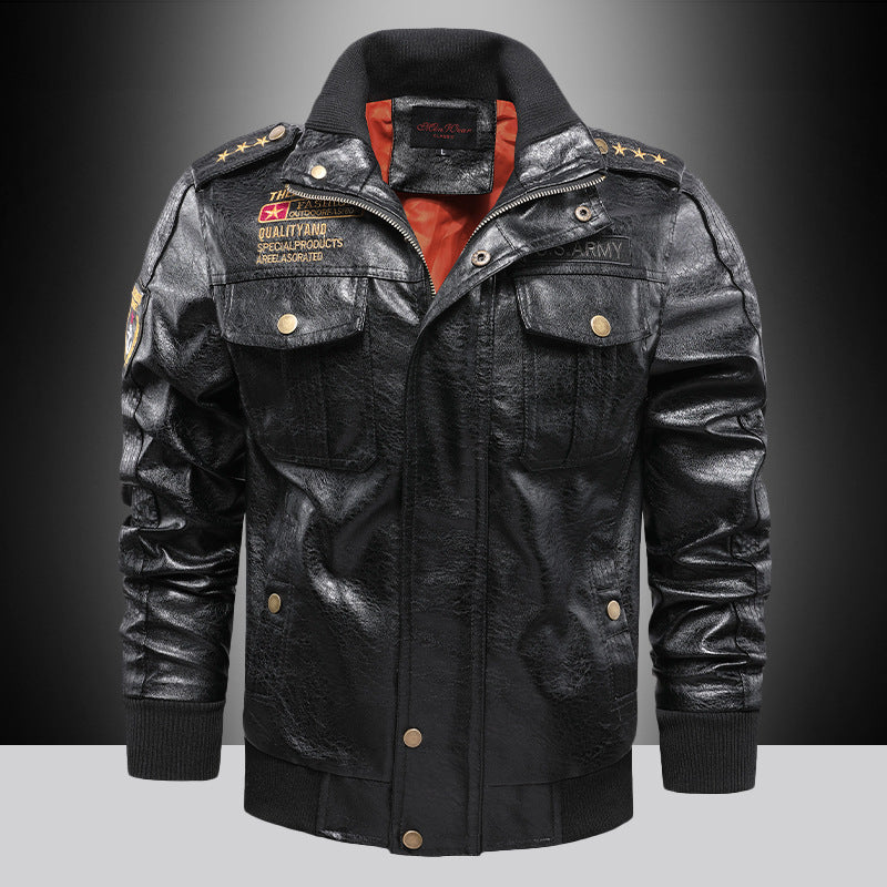 Men's premium faux leather aviator jacket in aviator look with appliqués and zipper placket Chichicherry
