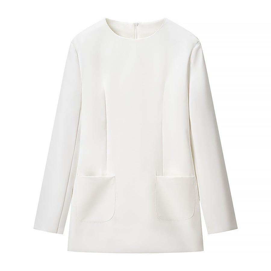 Women Figured Fitted Mini Dress with Emphasized Shoulders and Patch Pockets Chichicherry