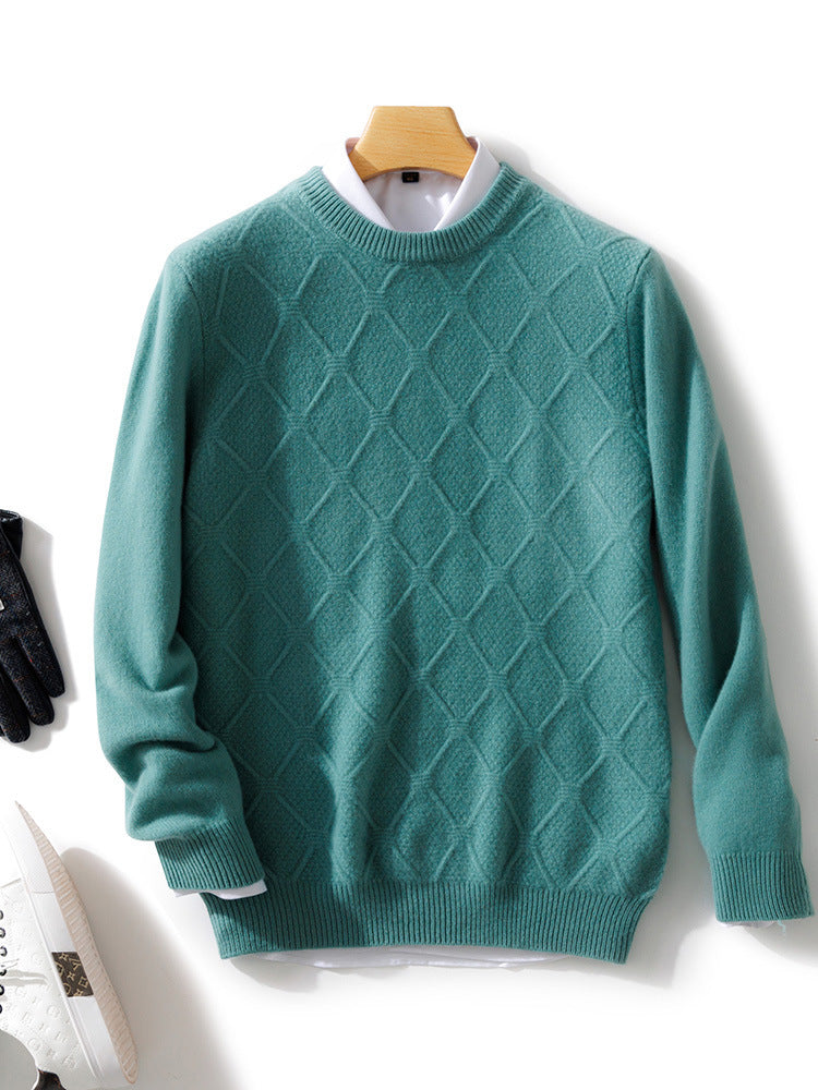 Men's Structured Diamond Knit Sweater with Crew Neck and Cashmere-like Softness Chichicherry