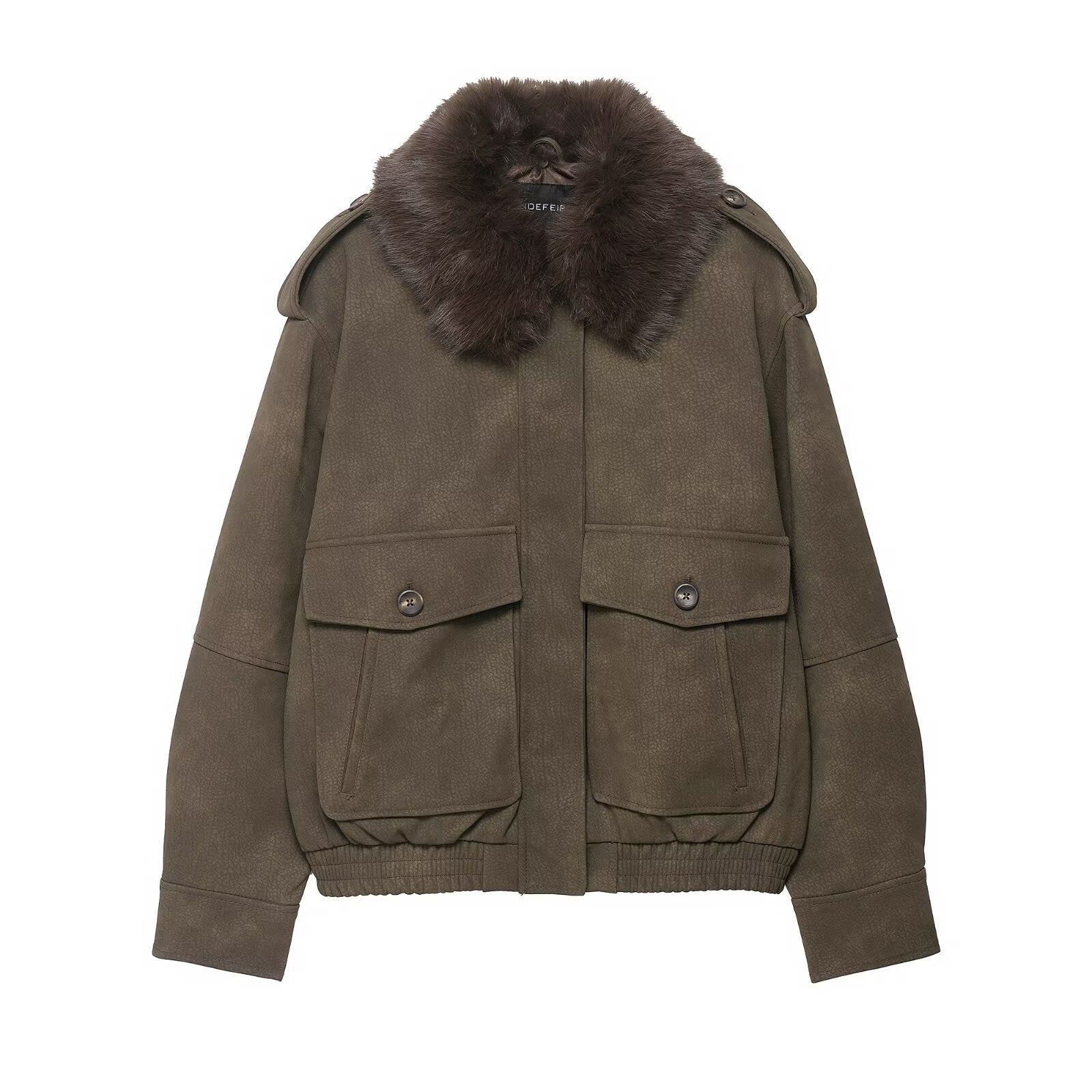 Women’s short jacket in suede look with removable fur collar and flap pockets Chichicherry