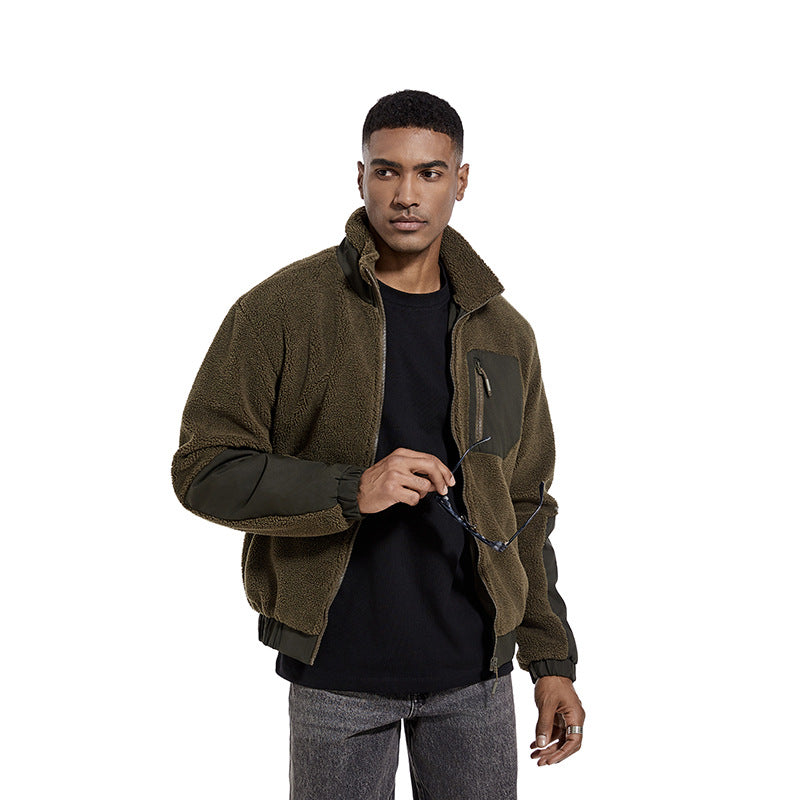 Men's teddy fleece jacket with stand-up collar and reinforced inserts Chichicherry