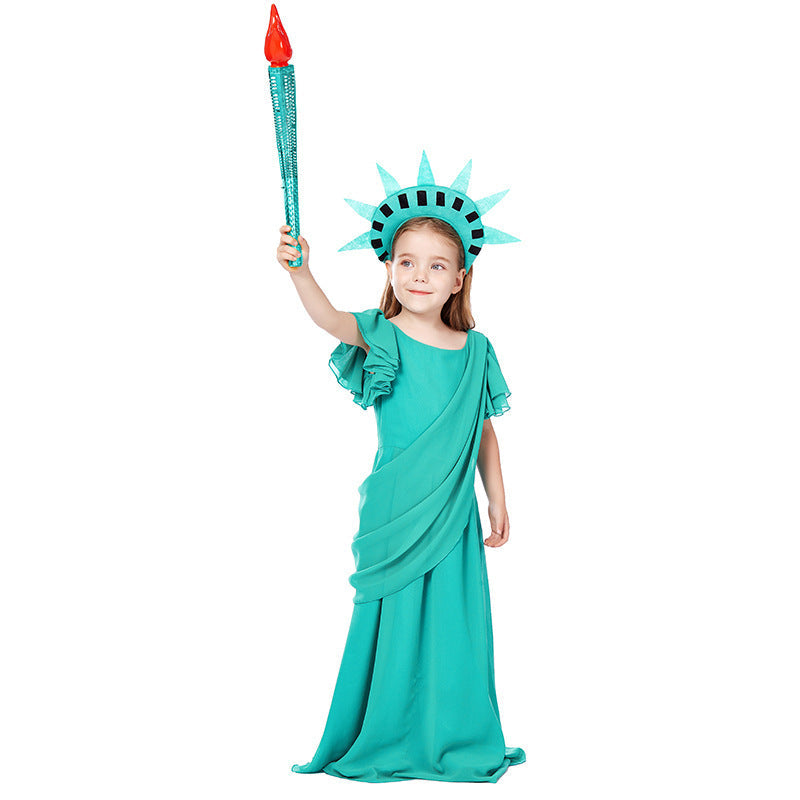 Girl costume as Statue of Liberty with elegant dress and accessories Chichicherry