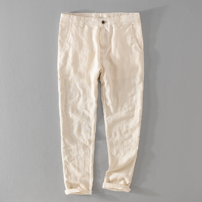 Men's Lightweight Linen Chino with Slim Fit and Rolled Hem Chichicherry