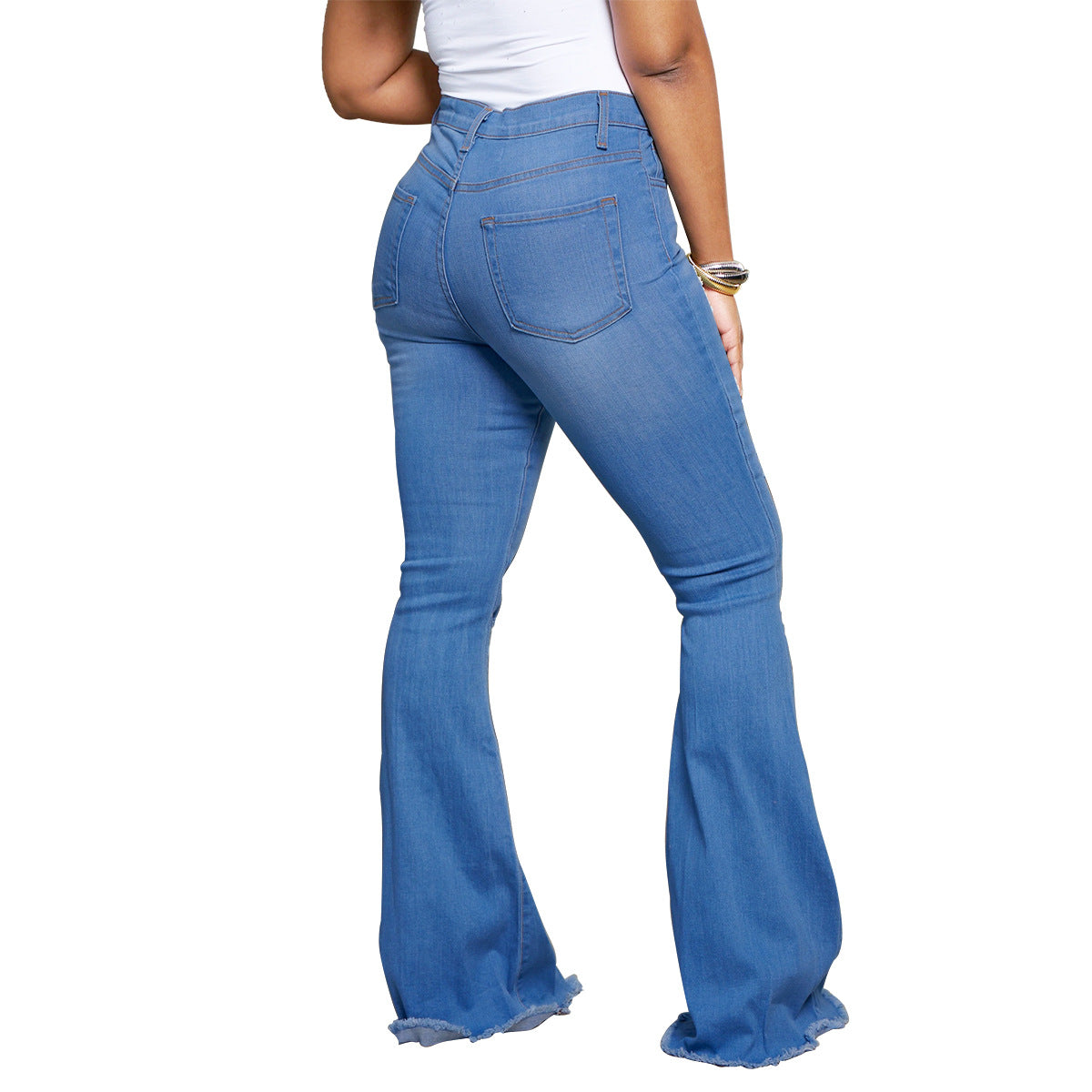 Ladies' waist-fitting flared jeans with ripped inserts and raw hem Chichicherry