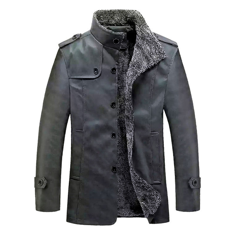 Men's slim faux leather moto jacket with stand collar, ergonomic seam construction, and lightweight thermal lining Chichicherry