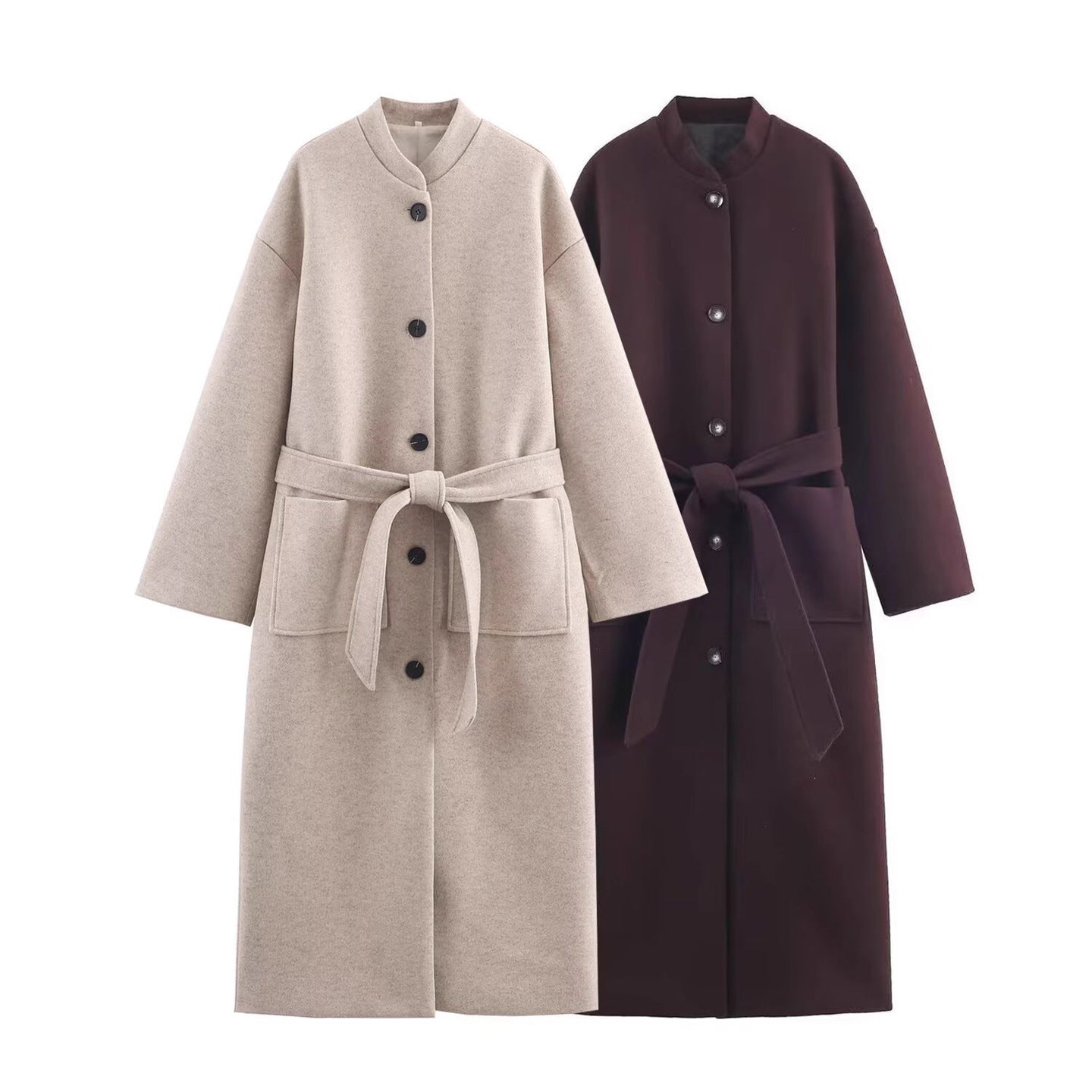 Women’s longer minimalist wool blend kimono coat with tie belt Chichicherry