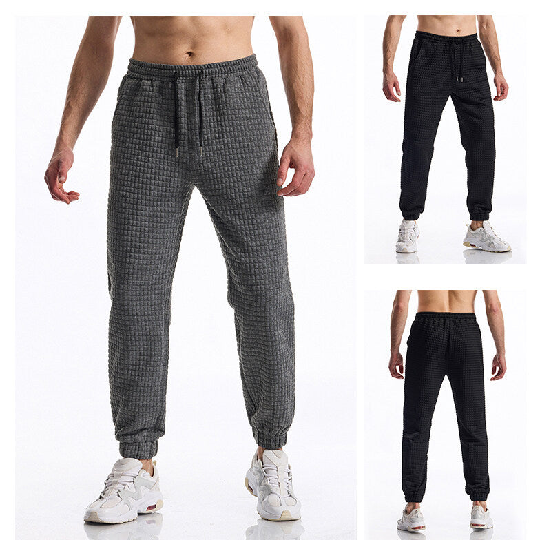 Men's Structured Waffle Jogging Pants with Elastic Waistband and Tapered Leg Chichicherry