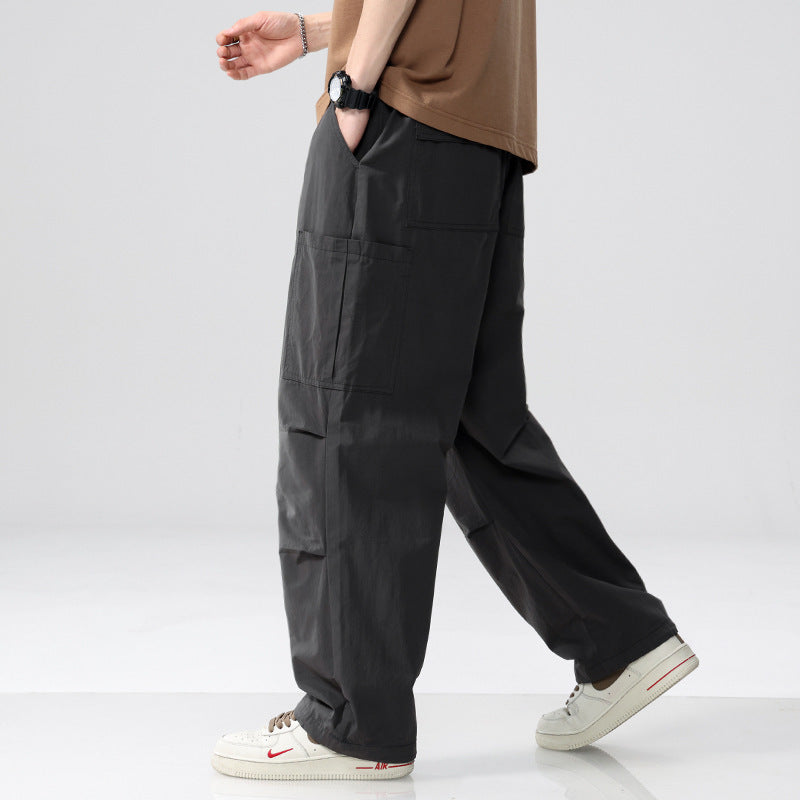 Men's Loose Cargo Pants in Utility Style with Drawstring and Patch Side Pockets Chichicherry