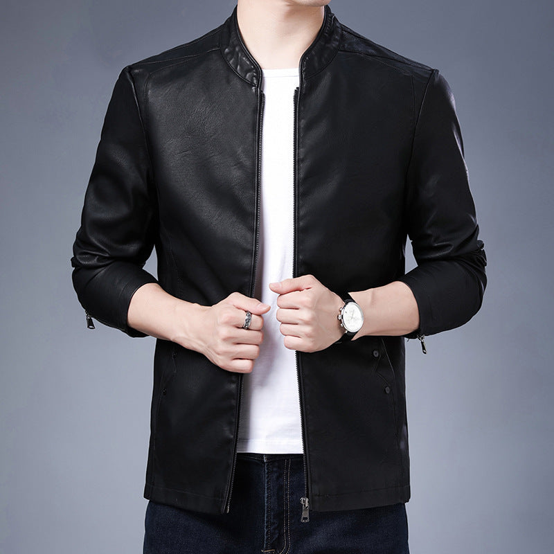 Men's slim leather-look blouson in aviator minimal style with stand-up collar and zippered sleeves Chichicherry