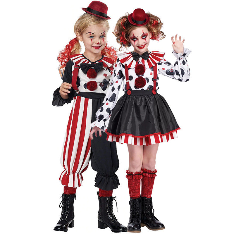 Girl Clown Costume with Striped Overall and Funny Accessories Chichicherry