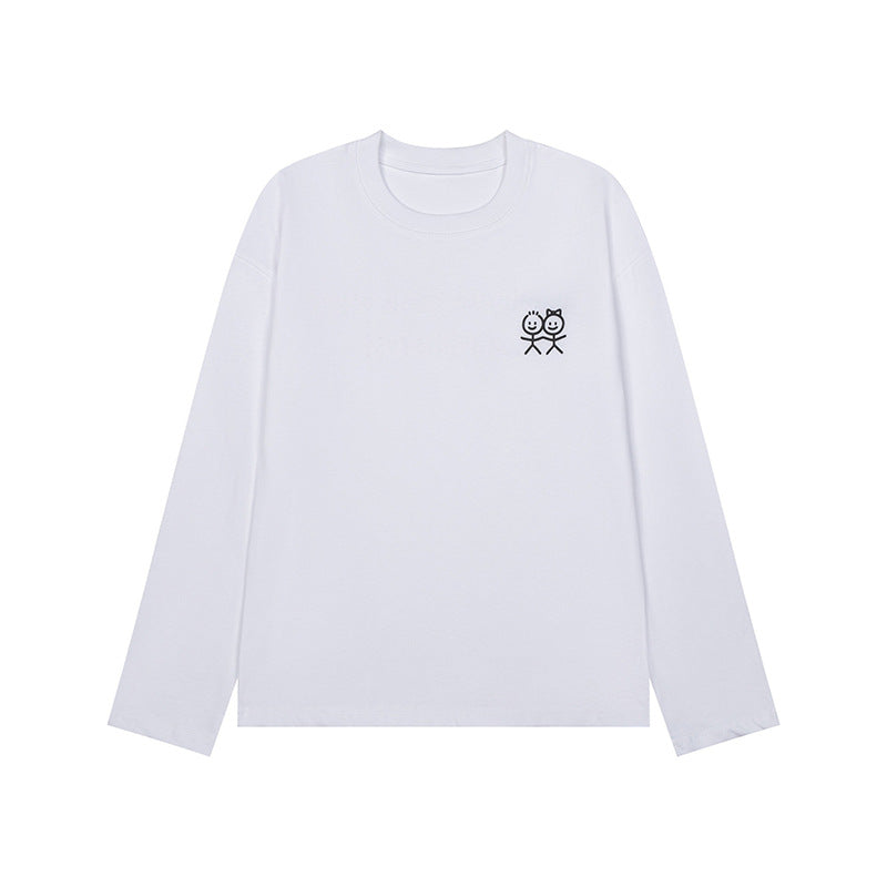 Unisex Long Sleeve Cotton Shirt with Minimalist Friendship Embroidery Chichicherry