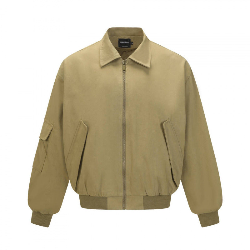 Unisex Oversize Bomber Jacket in Utility Style with Zipper, Flap Pockets and Ribbed Hem Chichicherry