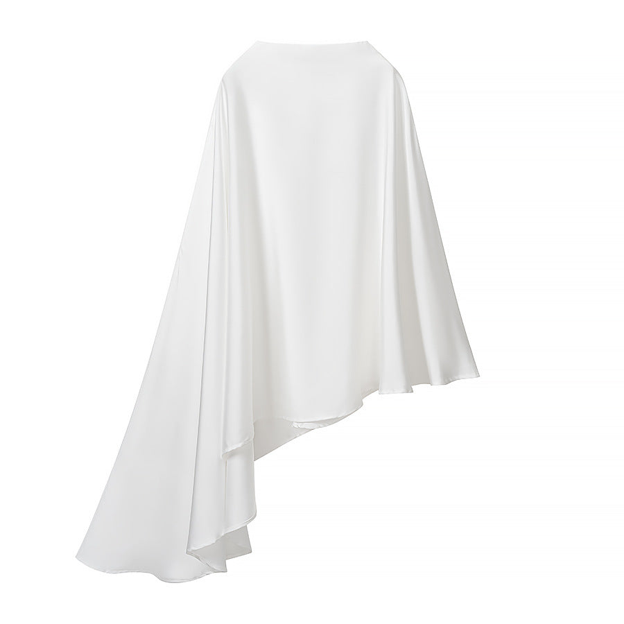 Women Two-Piece Ensemble made of flowing cape with asymmetrical hem and high-waisted wide-leg pants Chichicherry