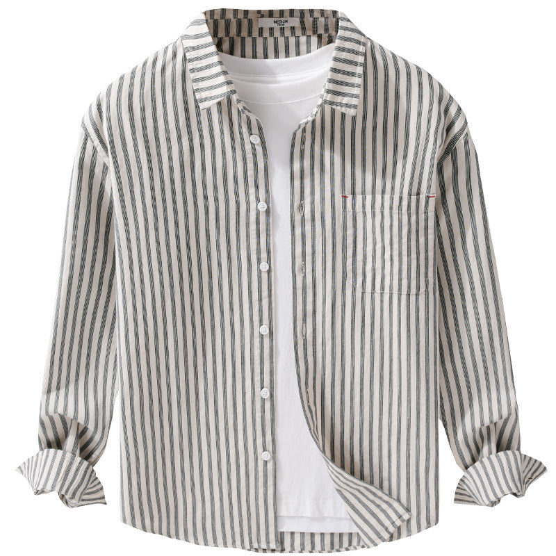 Men's Striped Linen-Cotton Shirt in Relaxed Fit with Kent Collar and Chest Pocket Chichicherry