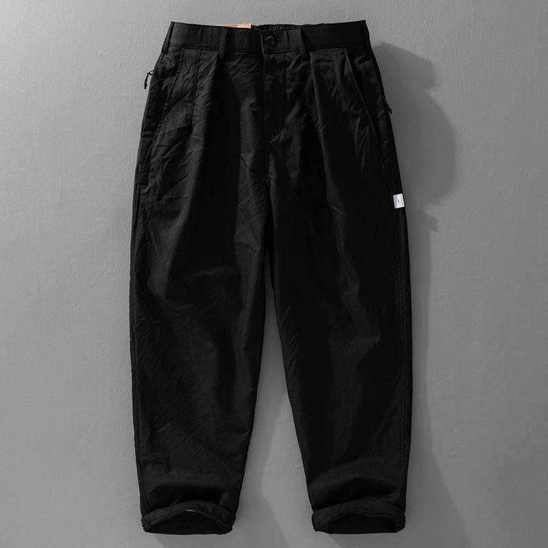 Men's wide pleated chino pants with drawstring waistband and tapered leg Chichicherry