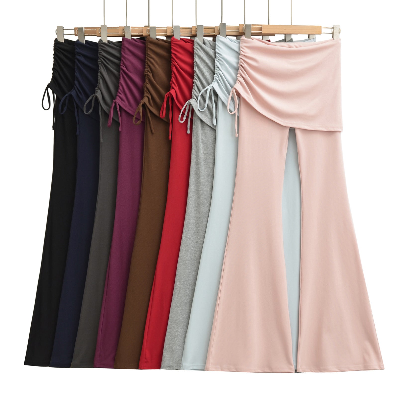 Women’s flared trousers with integrated mini skirt overlay and drawstring Chichicherry
