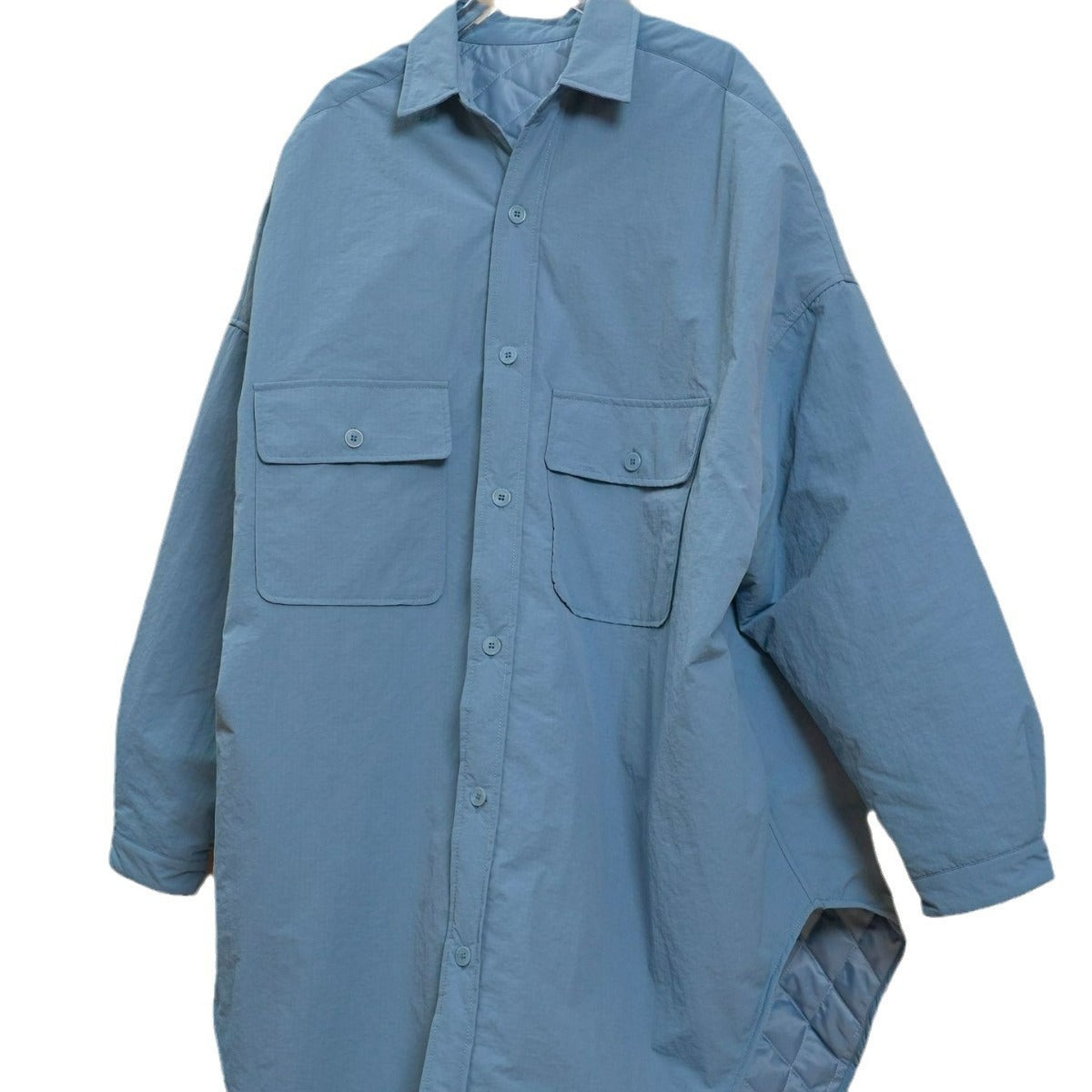 Women's Oversize Shirt Blouse Coat with Quilted Lining and Patch Pockets Chichicherry