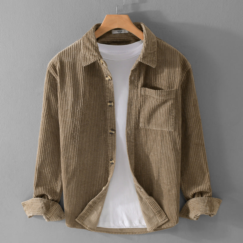 Men's cord overshirt with wide ribbed texture, chest pocket, and relaxed fit Chichicherry