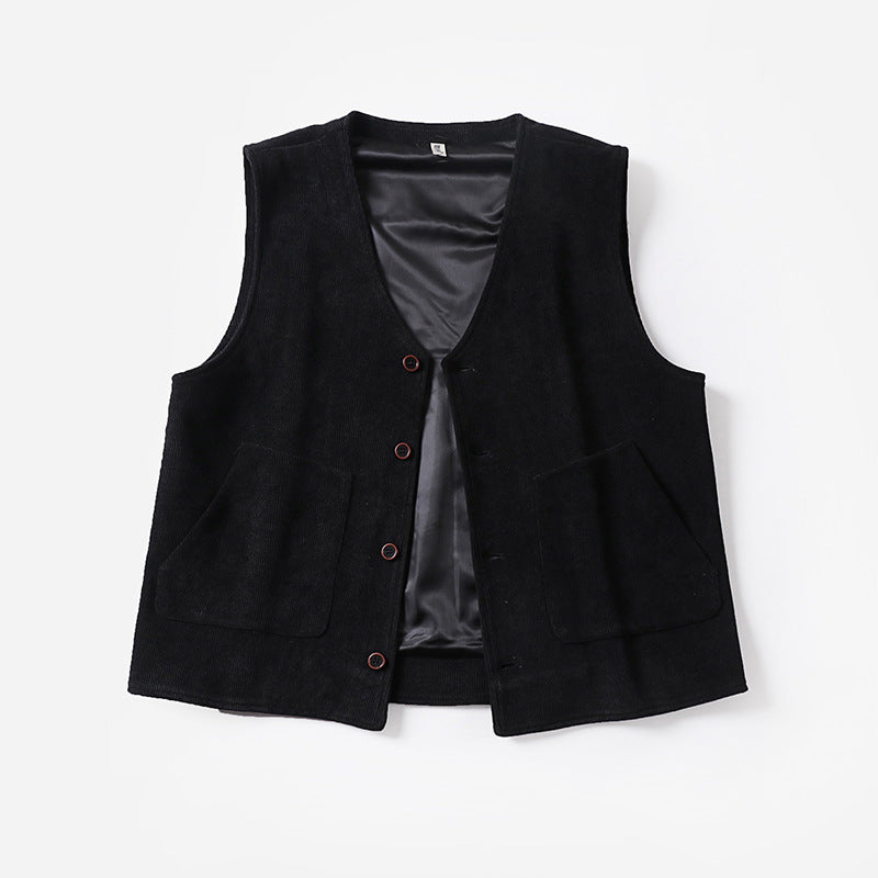 Men's cord waistcoat with satin lining, V-neck and patch pockets Chichicherry