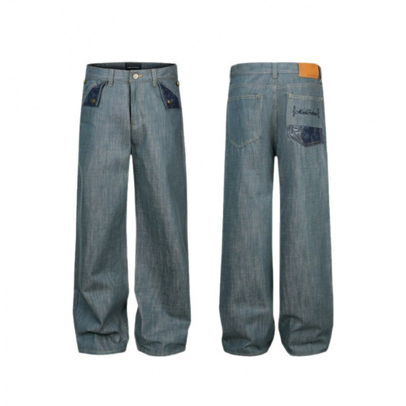 Women's Wide High-Waist Jeans with Patch Pockets and Wide Leg Chichicherry