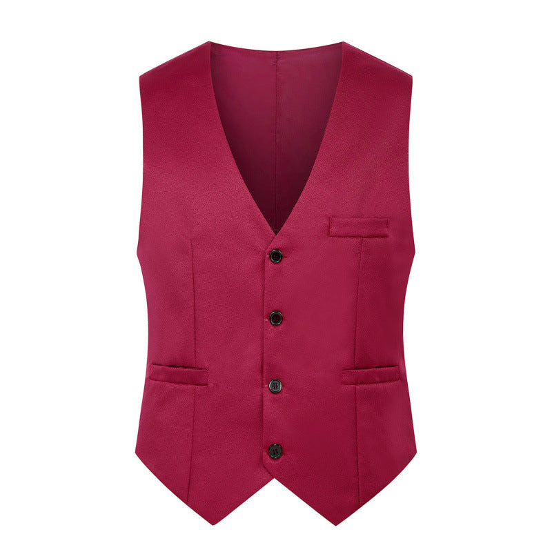 Men's Tailored Satin-Lined Suit Vest with Distinctive V-Neck and Flap Pockets Chichicherry