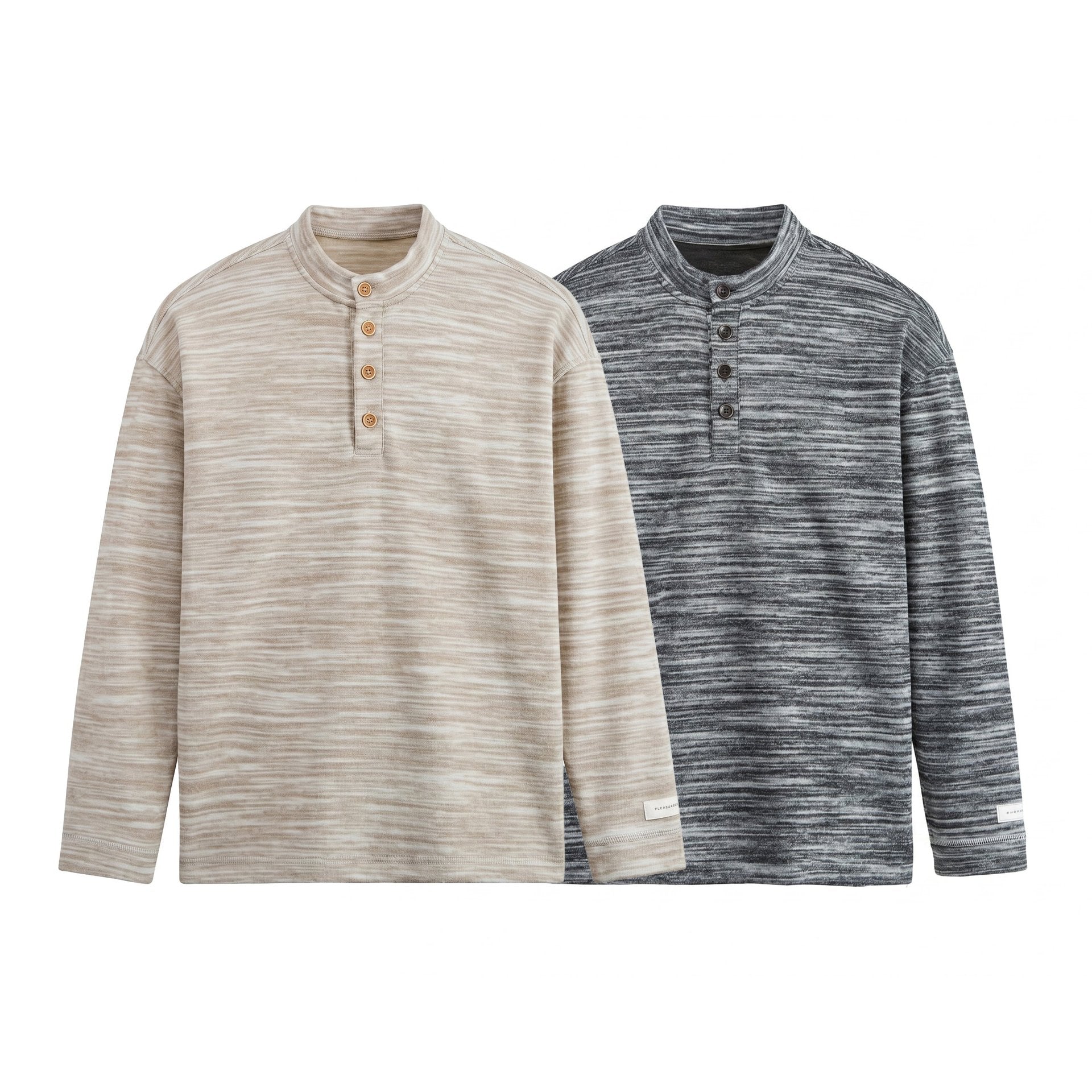 Men's Structured Henley Knit Sweater with Stand-Up Collar and Mélange Texture Chichicherry