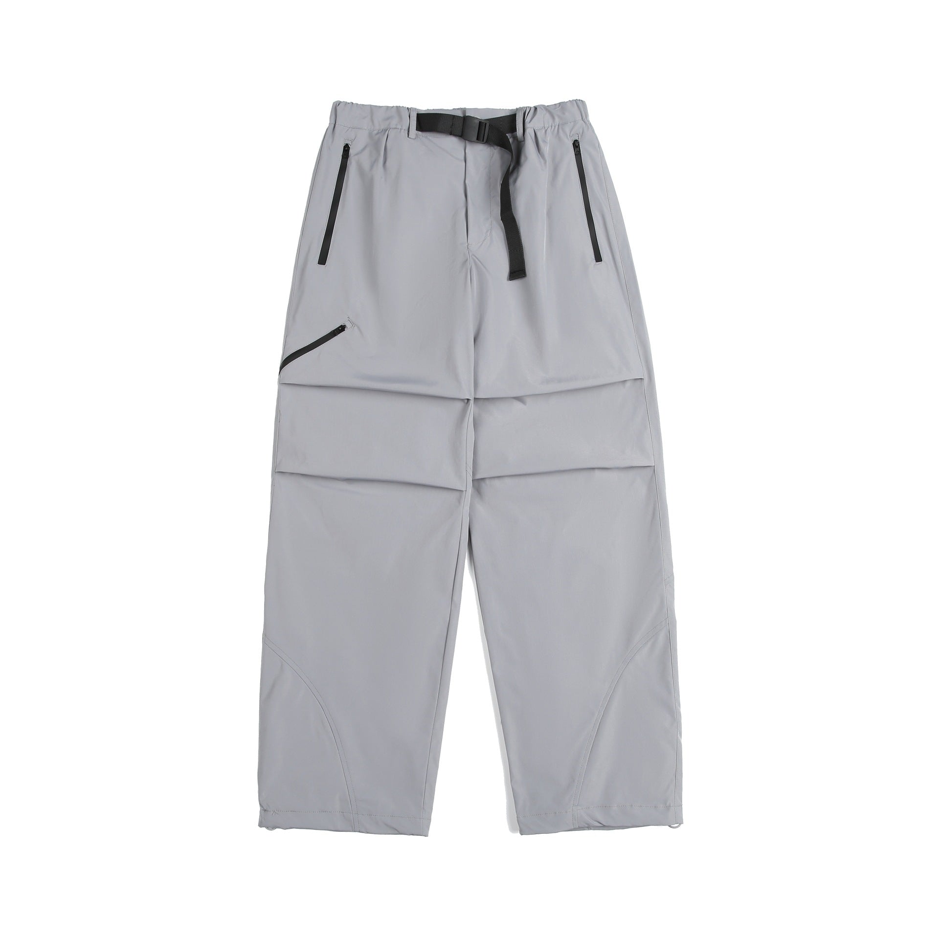 Unisex Technical Cargo Capri Pants with Elastic Waistband, Integrated Belt and Waterproof Zippers Chichicherry