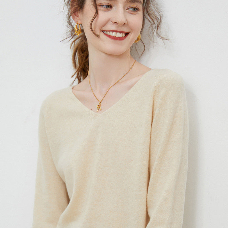 Women Cozy V-Neck Fine Knit Sweater made of Mohair Mix with Fluffy Surface Chichicherry