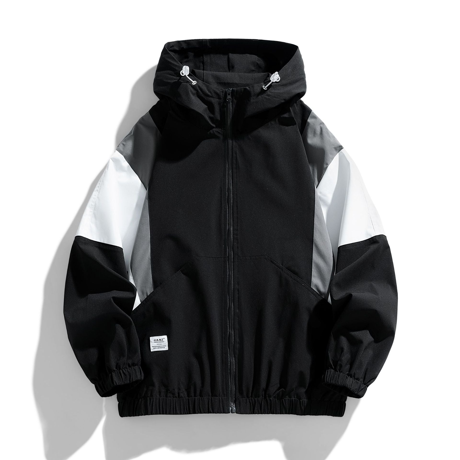 Men's Colorblock Windbreaker Hooded Jacket with Zipper and Elastic Hem Chichicherry